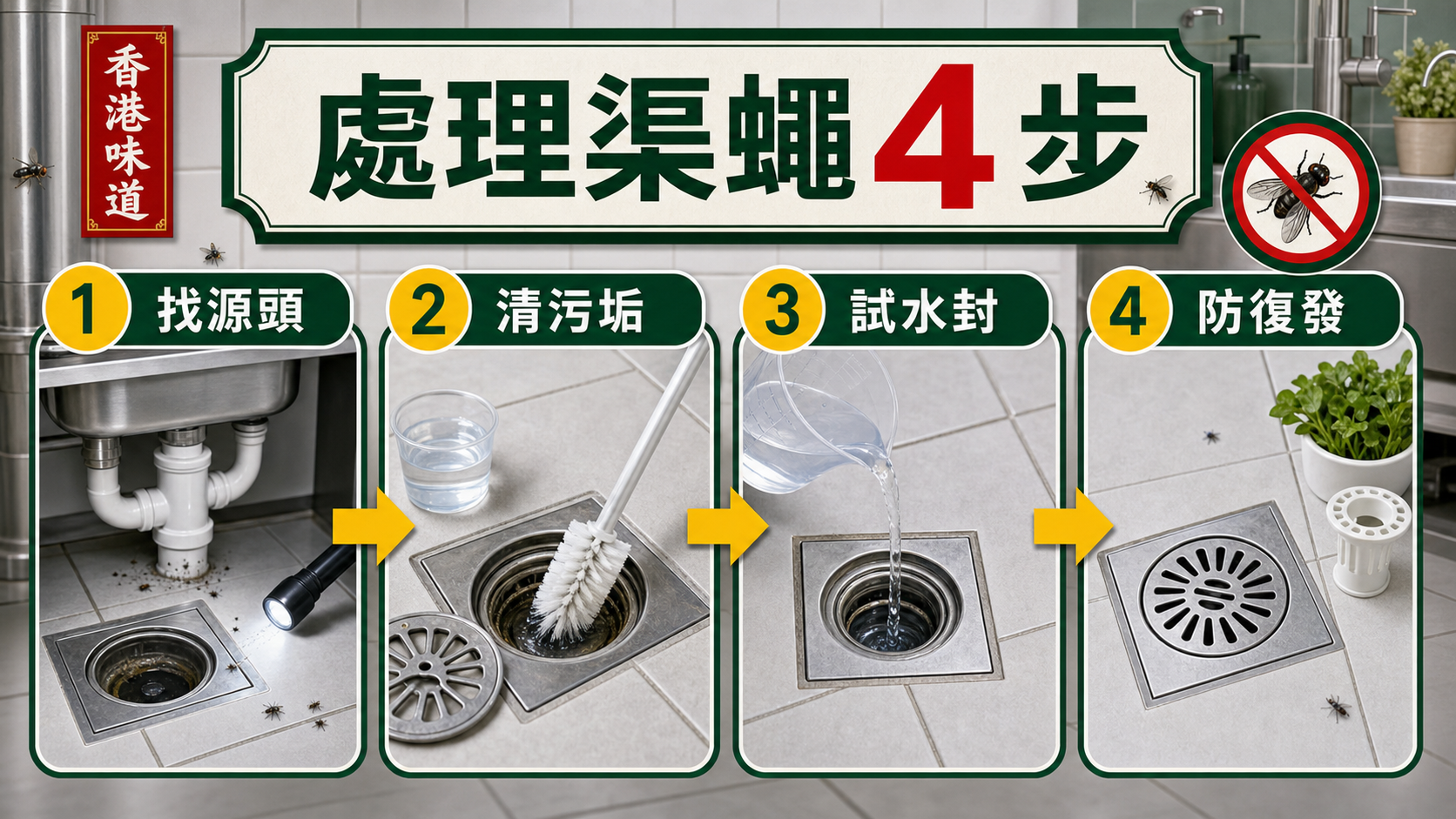 處理渠蠅四步:找源頭、清污垢、試水封、防復發