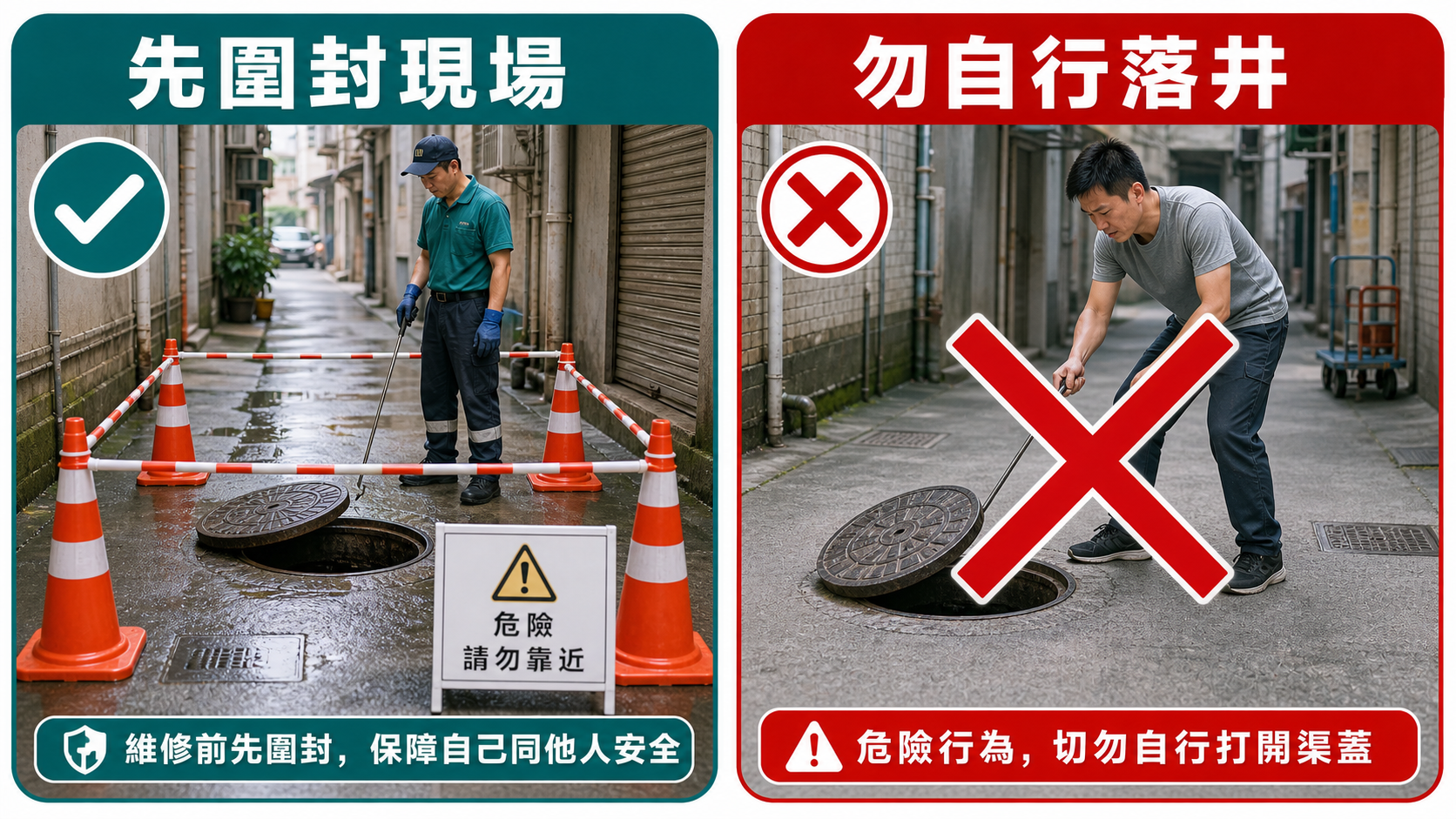 沙井塞水浸安全處理:先圍封現場,勿自行落井