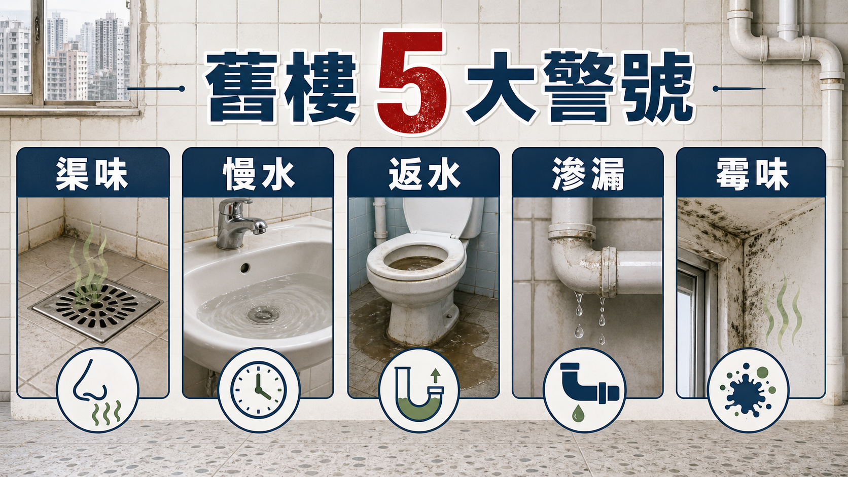 舊樓五大渠務警號:渠味、慢水、返水、滲漏、霉味